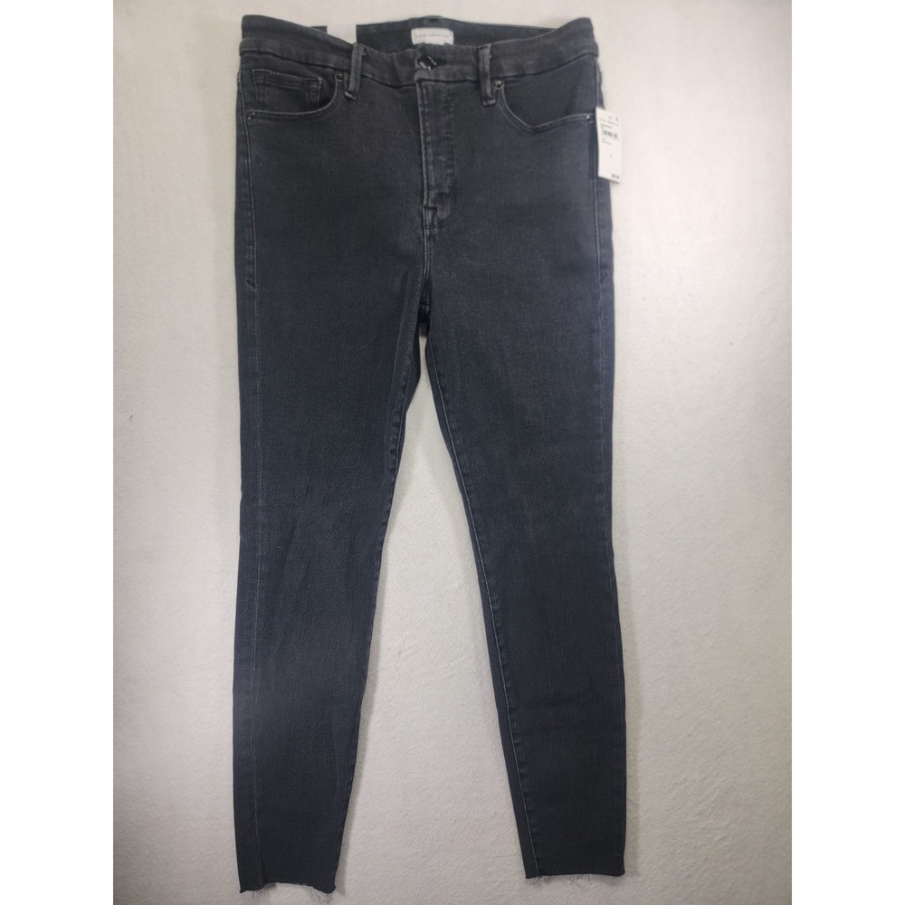 GOOD AMERICAN Good Legs Raw Hem Skinny Jeans GLRH419CET Size 12 / 31 Black NWT‎